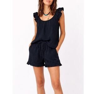 Xirena Rue Gauze Ruffle Top Black Sz Small Quiet Luxary Minimalist Coastal